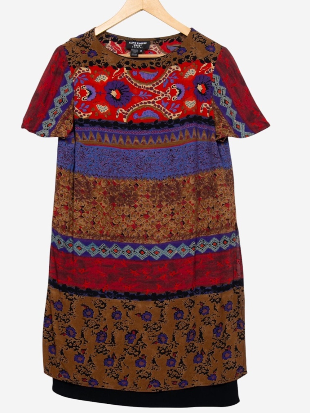 vintage 90s saint tropez west bohemian floral & geometric print midi dress